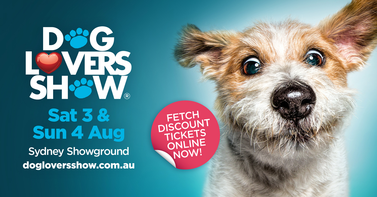 Sydney Dogs Lovers Show promo picture of a dog with a cartoonish smile